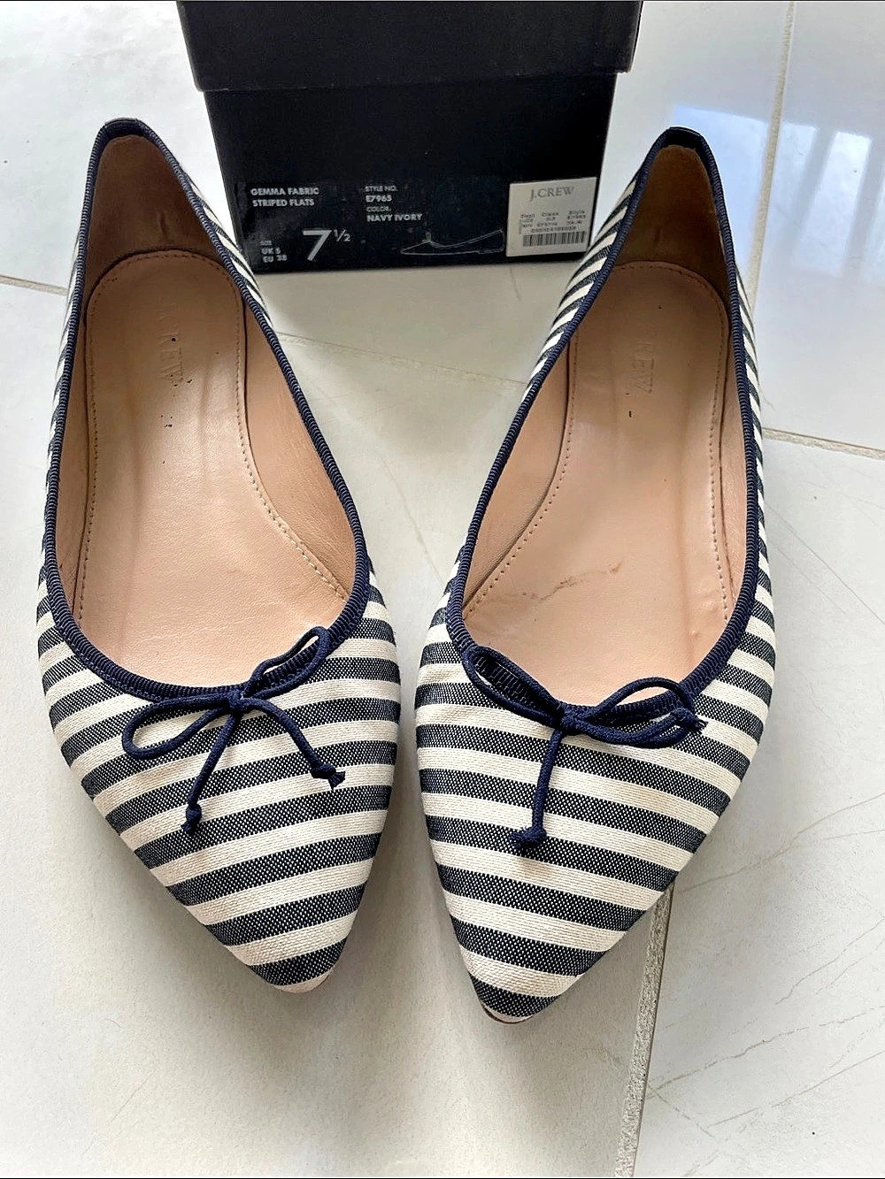 J.Crew Gemma Fabric Striped Flats Striped Flats Blue & White US 7.5